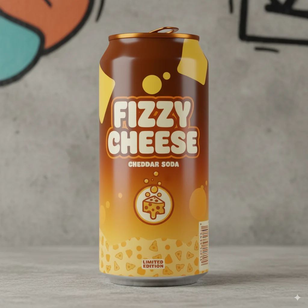 A can of Fizzy Cheese Cheddar Soda on the street